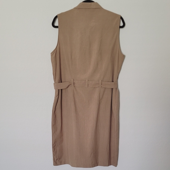 Vintage HASLTON Khaki Sleeveless Button-Down Dress Sz 12 - Picture 9 of 13